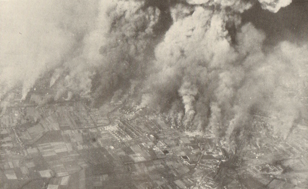Bocholt, Germany bombed by RAF 1945. World War 2. Royal Air Force 1954 print